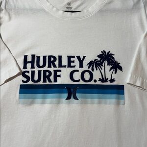 Hurley White Short-Sleeve Tee with Navy and Blue Surf Graphic